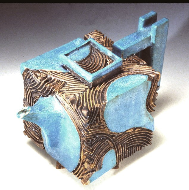 Blue and Carved Cube Teapot